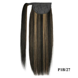 Straight Human Hair Ponytail Wrap Around Horsetail Clips-In Brazilian Machine Made Remy Hair wig 120g