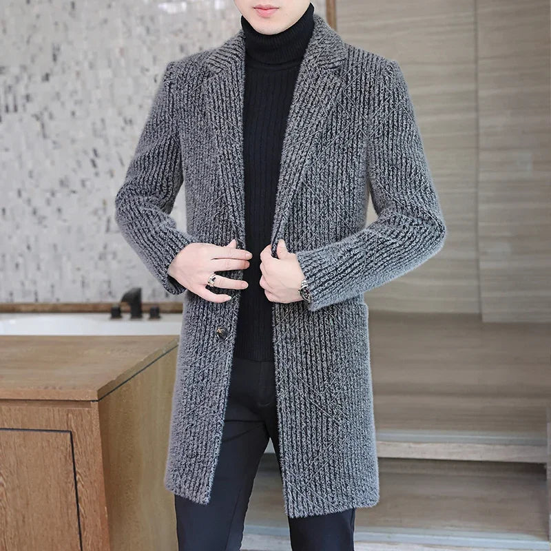 2023 High-end Feel Men Fashion Handsome All Woolen Coat Suit Collar Long Trench Coat Woolen Coat Thick Casual  Winter Jacket Men