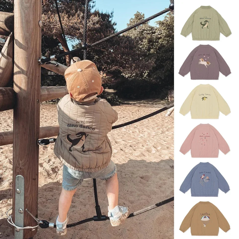 2024 INS KS Baby Boys Cartoon Cotton Outwear Kids Winter Clothes Toddler Girl Lambswool Jacket Embroidery Coat Flight Suit