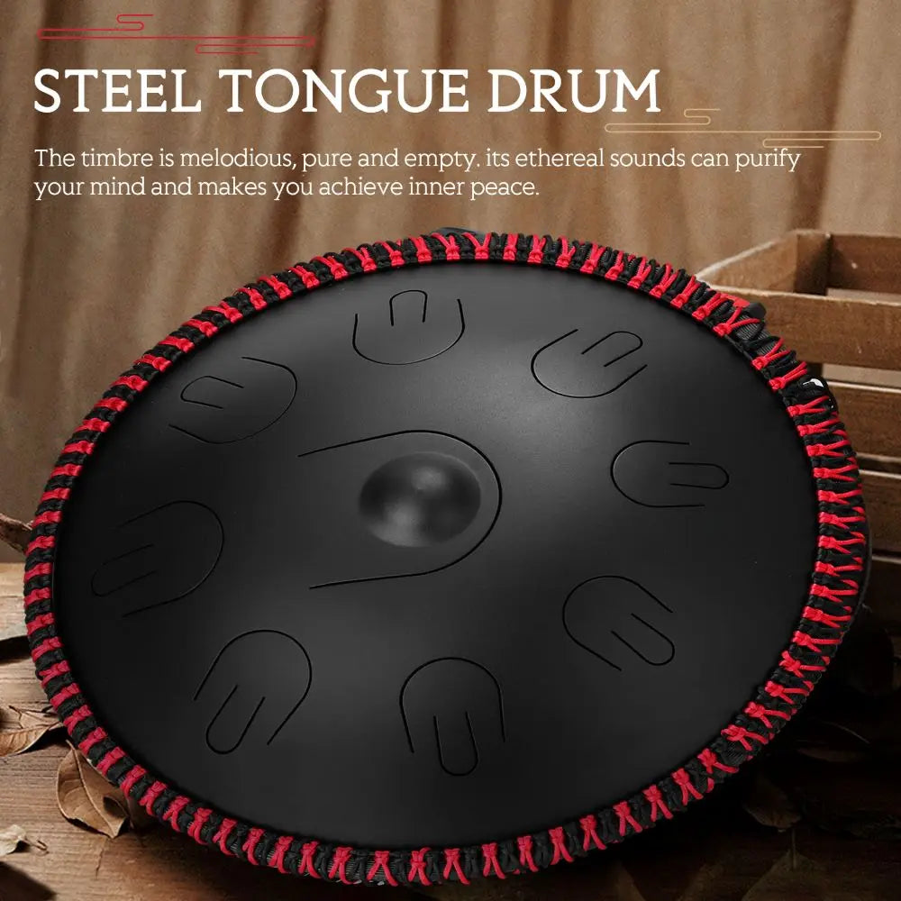 HLURU Handpan 14 Inch 9 Notes Steel Tongue Drum D Minor Music Drum Ethereal Drum Yoga Meditation Beginner Percussion Instrument