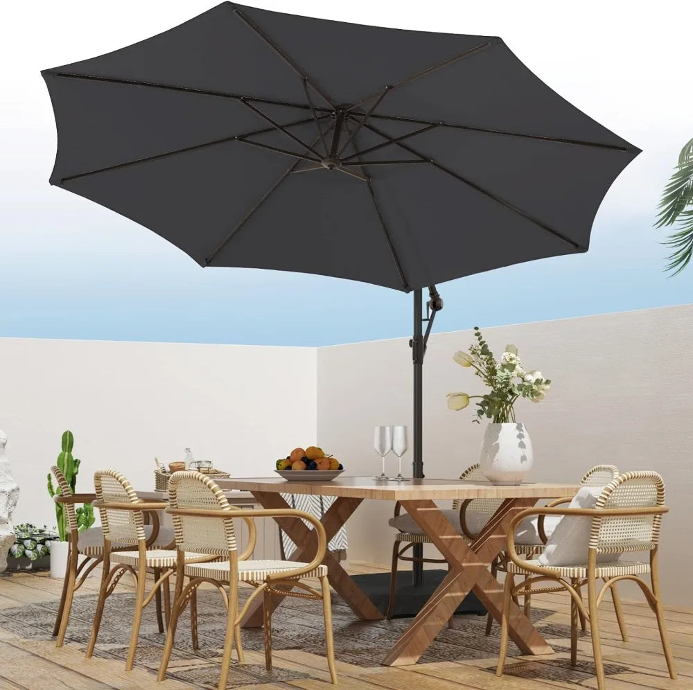 Patio Offset Hanging Umbrella 10 FT Cantilever Outdoor Umbrellas w/Infinite Tilt, Fade Resistant Waterproof Solution-Dyed