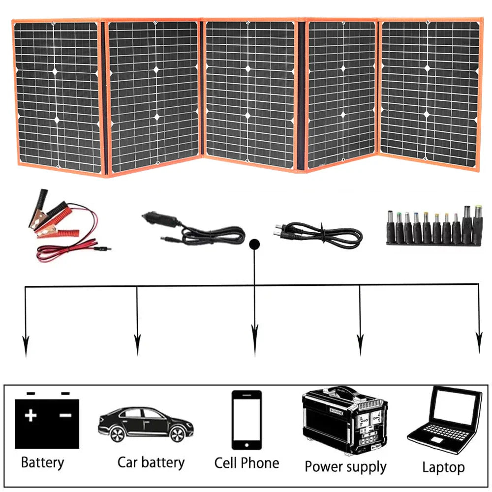 100w Foldable solar panel portable solar charger 12v battery power station 5v usb mobile phone power bank laptop camper hiking