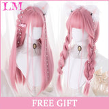 LM Cosplay Wig With Bangs Synthetic Straight Hair 24 Inch Long Heat-Resistant Pink Wig For Women