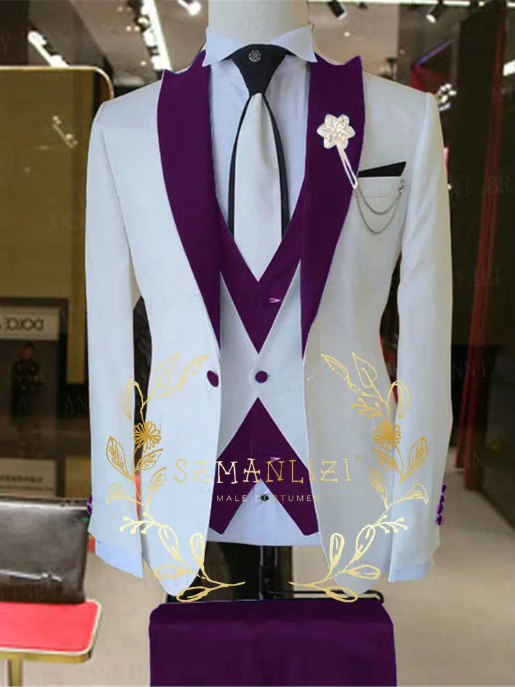 Suits For Men 2022 Latest Design Blazer Sets Black White 3 Piece Trajes De Hombre Luxury Fashion Prom Party Dress Wedding Tuxedo