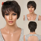 Short Pixie Cut Wig with Highlight Straight Chocolate Brown Synthetic Wig for Black Women Cosplay Daily Heat Resistant Hair Wigs