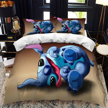 3D Cartoon Bedding Set Disney Lilo & Stitch Queen King Quilt Comforter Duvet Cover Set Children Kids Boys Bedroom Home Textile