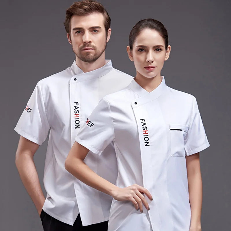 Chef Uniform Short Sleeve Restaurant Cook Coat Women Baker Hotel Kitchen Canteen Waiter Clothes