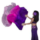 Professional Bellydance Silk Veils Light Weight 100% Silk Fan Hand Paint Colorful Dancer Performance Props Extra Long Flowy 1.8m