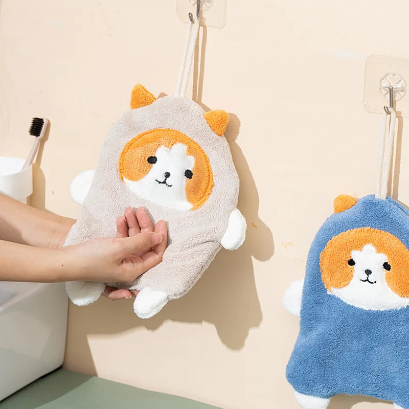 Cute Coral Plush Cat Wipe Towel Microfiber Hand Towels Quick Drying Kitchen Handkerchief Cloths Cartoon Bathroom  Accessories