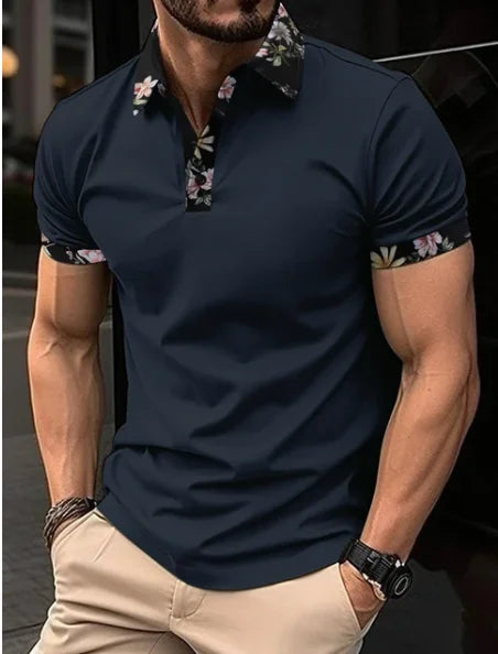 2023 Fashion Men's Short Sleeve Polo Shirt Man Plaid Collar POLO Tee Male Casual Collar T-Shirt Clothing