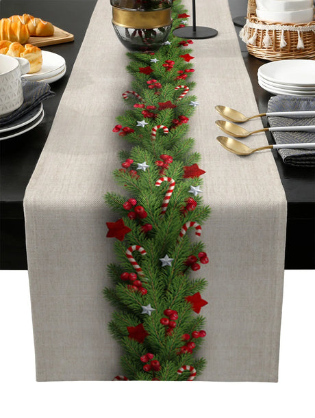 Christmas Snowflake Texture Linen Table Runners Wedding Decoration Washable Holiday Party Dining Table Runner Table Decoration