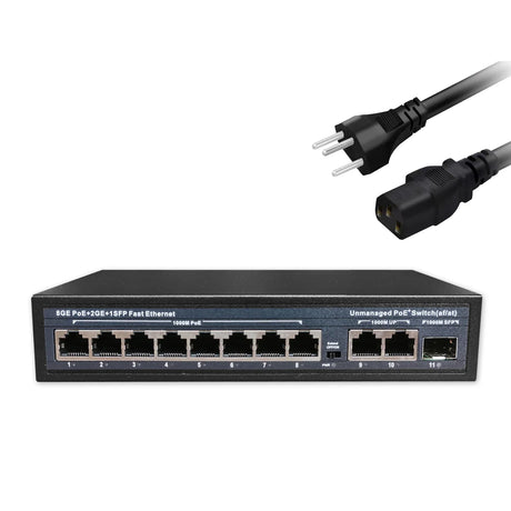 Full Gigabit POE Network Ethernet Switch Unmanaged  Hub 120W 8 POE +2 RJ45 +1 SFP Uplink Ports 1000Mbps 802.3 Af At for CCTV