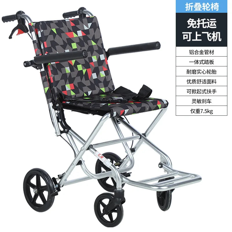 Elderly Aircraft Walking Aids Portable Lightweight Folding Aluminum Alloy Wheelchair Hand Pushed Mobility Scooter for Disabled