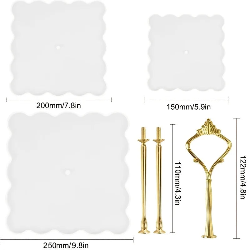 Thick Cake Stand Molds for Resin, Epoxy Resin Tiered Tray Mold, Geode Resin Silicone Casting Mold with Hardware Fittings