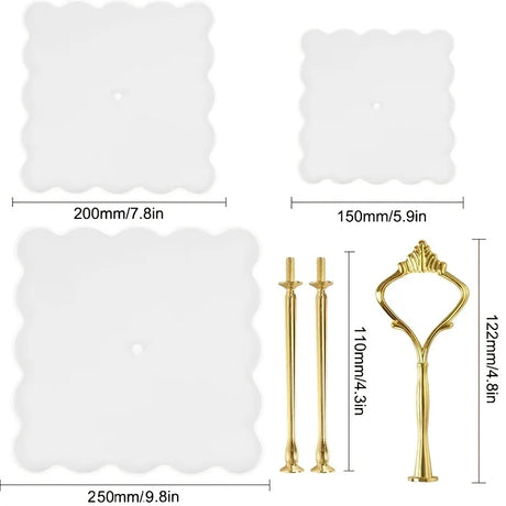 Thick Cake Stand Molds for Resin, Epoxy Resin Tiered Tray Mold, Geode Resin Silicone Casting Mold with Hardware Fittings