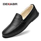 DEKABR Italian Mens Shoes Casual Luxury Brand Summer Men Loafers Split Leather Moccasins Comfy Breathable Slip On Boat Shoes