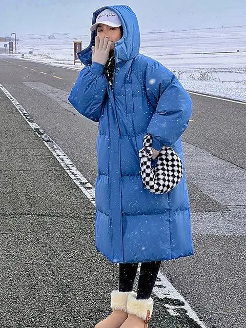 Winter Women Parka 2023 New Long Straight Down Cotton Coat Hooded Korean Loose Puffer Jacket Fashion Female Warm Parkas Outwear