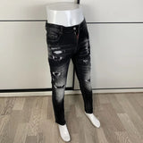 Street Fashion Men Jeans Retro Black Gray Elastic Stretch Slim Fit Hole Ripped Jeans Men Patched Designer Hip Hop Brand Pants