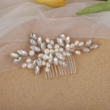 Silver Color Flower Hair Comb Clip Girls Handmade Alloy Pearl Hairpin Bridal Tiaras Wedding Hair Accessory Crystal Hair Jewelry