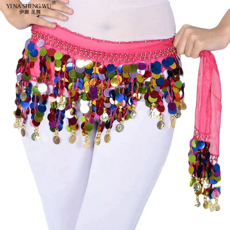 Colorful Belt Belly Dance Belt Costumes Double Layers Sequins Tassel Belly Dance Hip Scarf for Women Indian Belly Dancing Belts