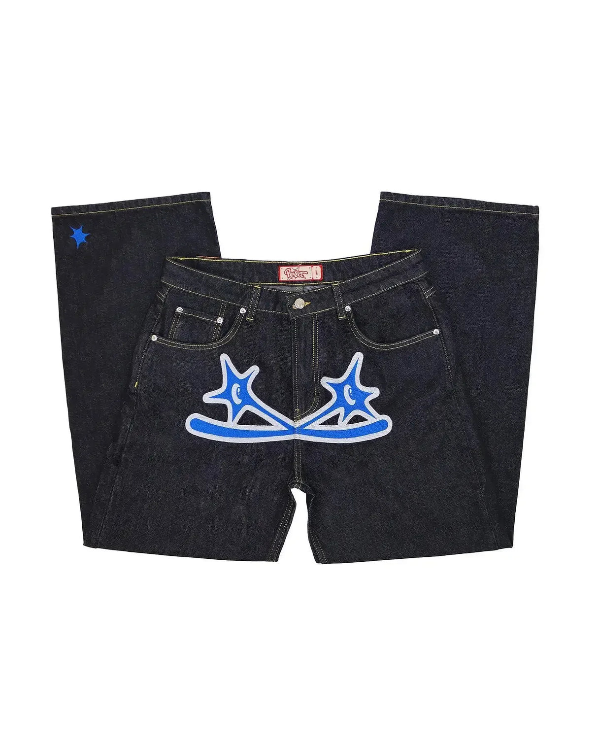 Vintage Gear Patch Punk Jeans High Street Spiderweb Straight Leg Pants Men's Wide Leg Pants Black Cargo Pants Y2k Clothes Baggy