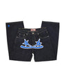 Vintage Gear Patch Punk Jeans High Street Spiderweb Straight Leg Pants Men's Wide Leg Pants Black Cargo Pants Y2k Clothes Baggy