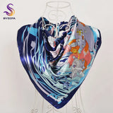 BYSIFA| Fall Winter Elegant Floral Design Scarves Shawls New Green Orange Square Silk Scarf 90*90cm Women Neck Head Scarf Hijab