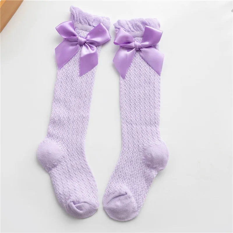 New Kids Socks Cute Bow Knot Baby Girls Knee High Socking Soft Children Socks Princess Toddler Leg Warmers Foot Warm 0-3years