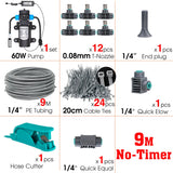 Garden 60W Self-Priming Pump Timer Mistsing Irrigation Kit for Greenhouse 1/4”Hose Sprayer Nozzle Automatic Irrigation Equipment