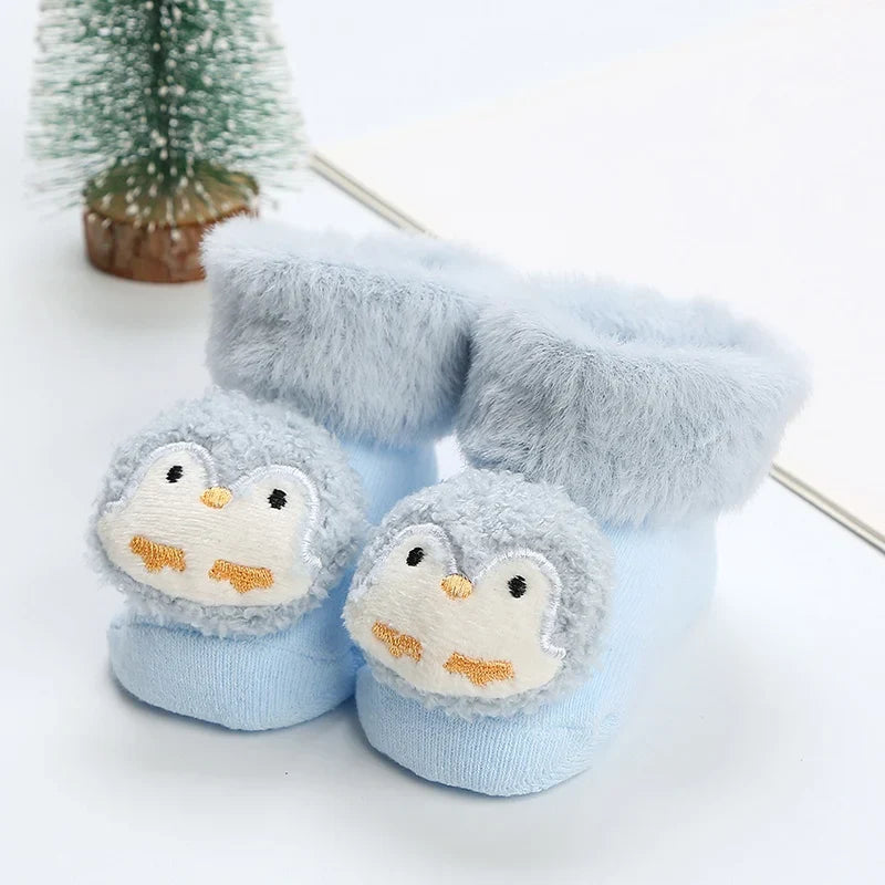 1Pair Winter Baby Boys Girls Cute Cartoon Leg Warmers Socks Toddler Cotton Non-skid Plush Keep Warm Socks For 0-1 T