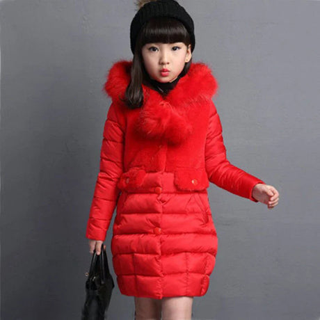 2023 Winter Warm Jackets for Girls Fashion Fur Hooded Children Girls Waterproof Outwear Kids Cotton Lined Parkas