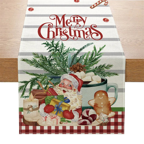 Christmas Table Runner New Xmas Decor Creative Print Linen Dinner Table Mat Tablecloth Merry Christmas Decor Home Xmas Ornaments