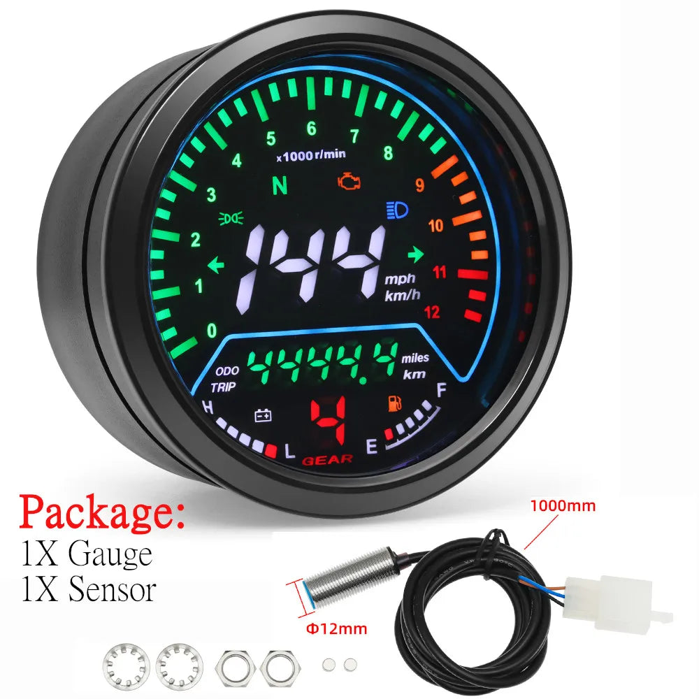 Universal Motorcycle Digital Speedometer Tachometer Fuel Gauge Dashboard Instrument Panel Meter LCD Display Turn indicator Light