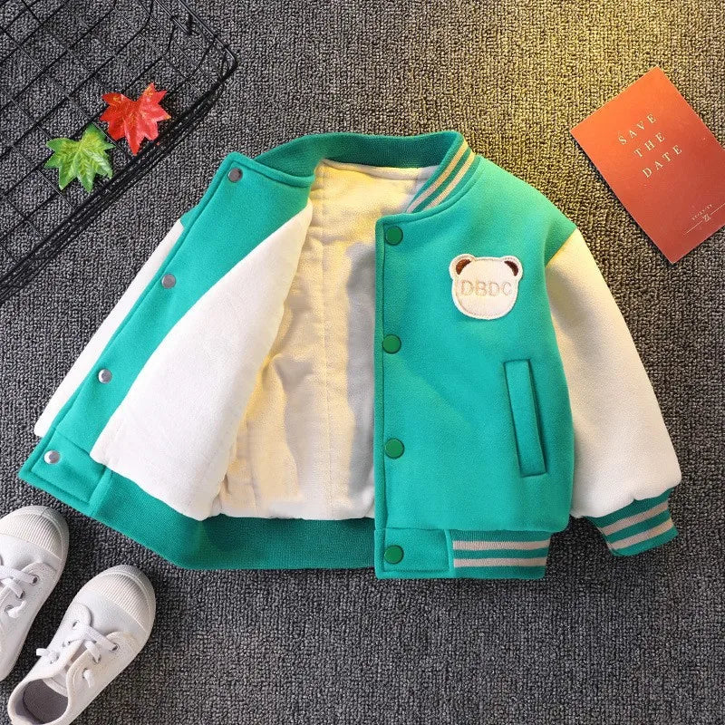 Autumn Winter Baby Boys Thickened Plush Jacket Coats Baseball Clothes Child Fashion Warm Fleece Cotton Padded Clothes Outerwear