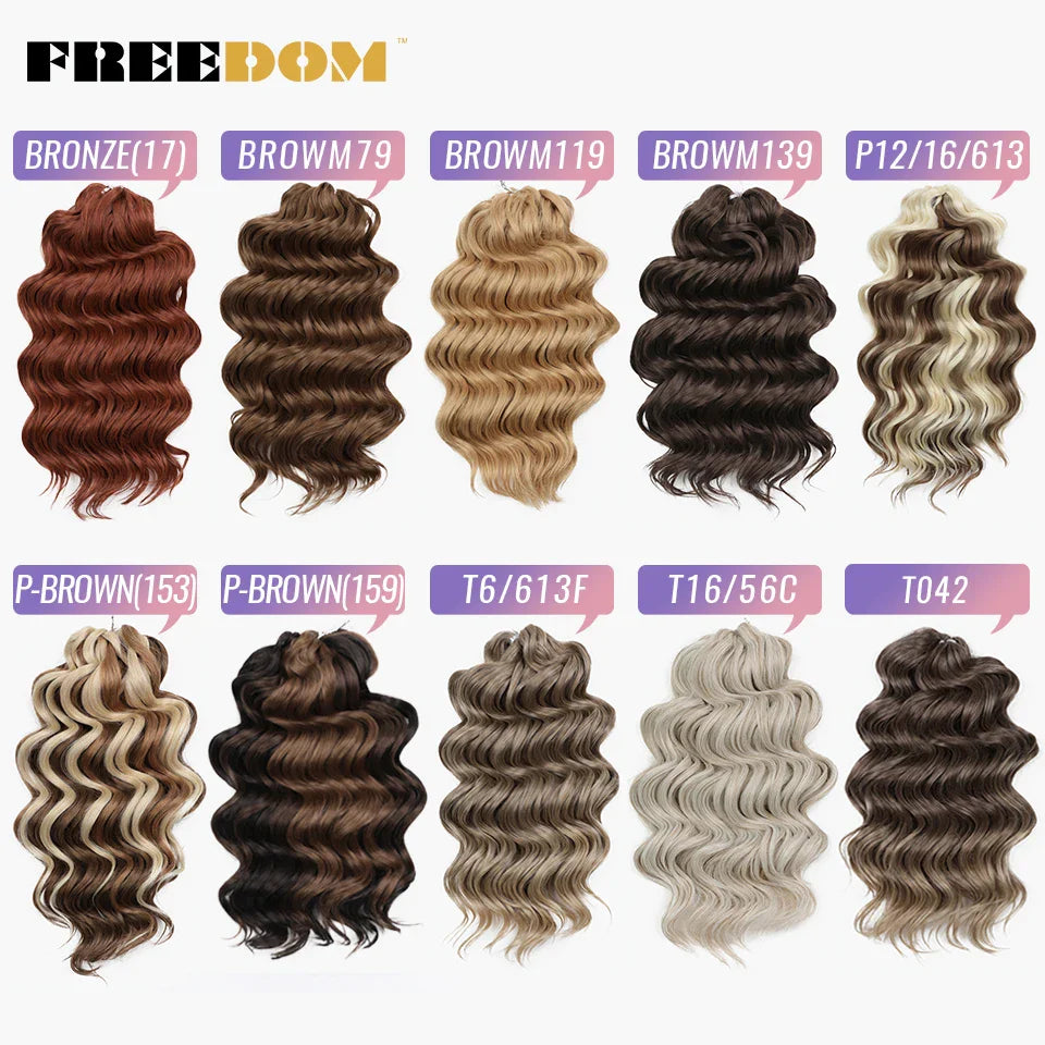 FREEDOM Deep Wavy Twist Crochet Hair 16 Inch Synthetic Curly Crochet Braids Hair High Temperature Fiber Braiding Hair Extensions