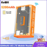 KuWFi 5200mAh 4G LTE Router Proteble Mobile Travel Router 150Mbps Wireless Wi-Fi Hotspot USB Output TypeC Charging SIM Card Slot