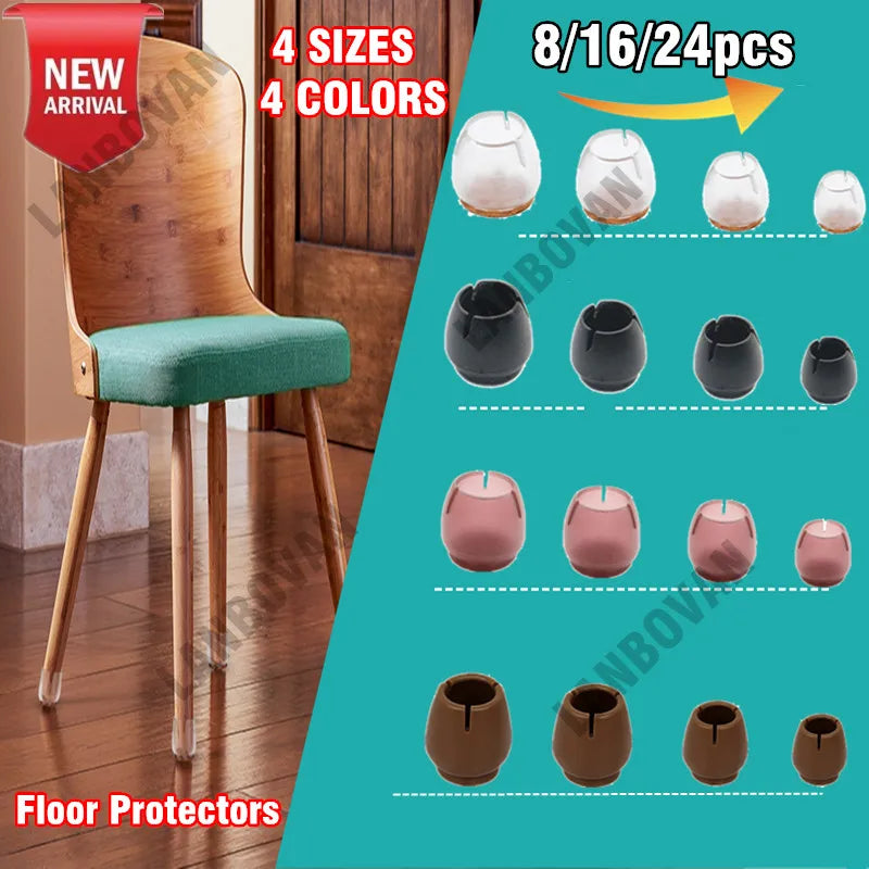 24pcs/16pcs Silicone Table Chair Leg Mat Non-slip Floor Chair Rubber Feet Pads Protection Bottom Cover Pads Wood Floor Protector