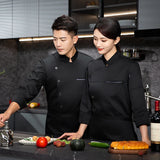 Men chef jacket with apron Long Sleeve Chef uniform Restaurant Cook Coat Chef T-shirt Work Uniform Hotel Clothes Logo women