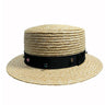 RH Natural Wheat Straw Boater Fedora Top Flat Hat Women Summer Beach Flat Brim Cap With Bowknot Ribbon For Holiday Party