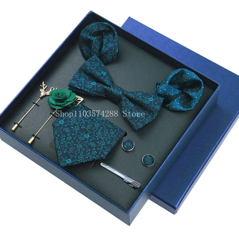 Luxury High Grade Mens Tie Set Nice Gift Box Silk Tie Necktie Set 8pcs Inside Packing Festive Present Pocket Squares