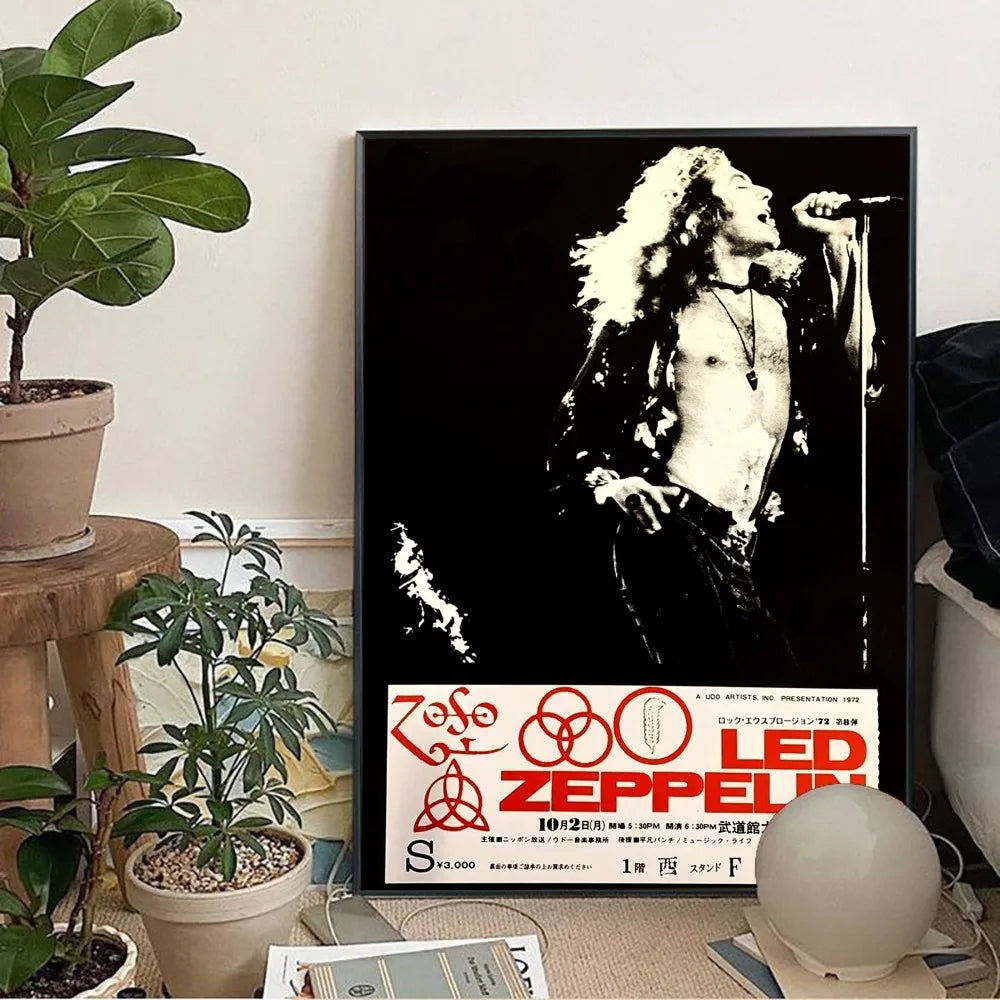 Band L-Led Z-Zeppelin Wallpaper Poster Kraft Club Bar Paper Vintage Poster Wall Art Painting Bedroom Study Stickers