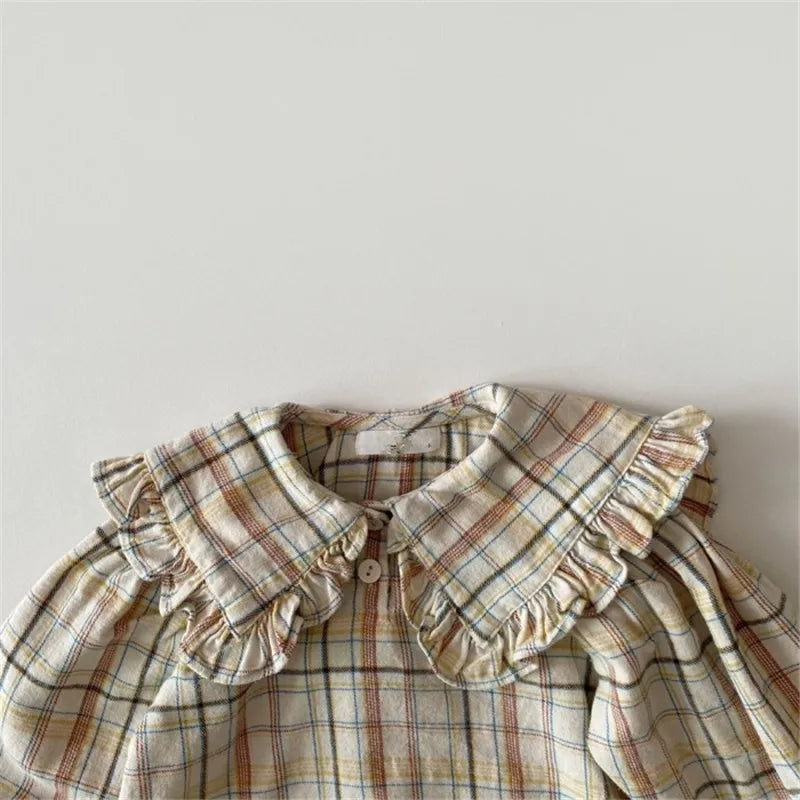 2024 Spring New Girls Large Lapel Shirts Children Long Sleeve Shirts Cute Sweet Loose Blouse Baby Girls Cotton Bottoming Tops