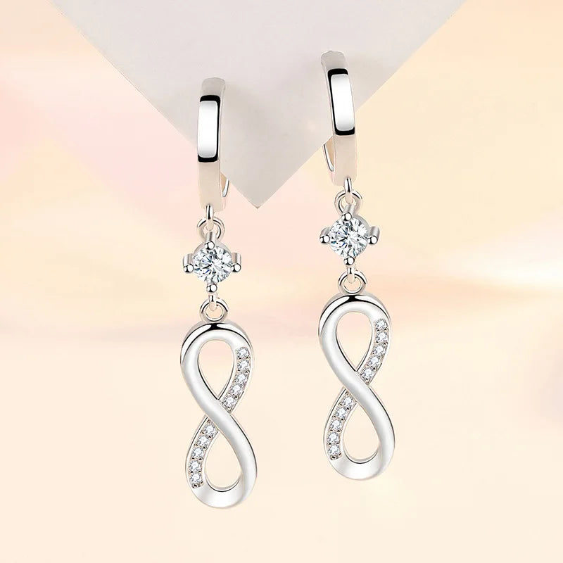 Trendy Female Wedding Jewelry 925 Sterling Silver Needle 8-shaped Infinity Zircon Earrings For Women Long Tassel Earrings Gift