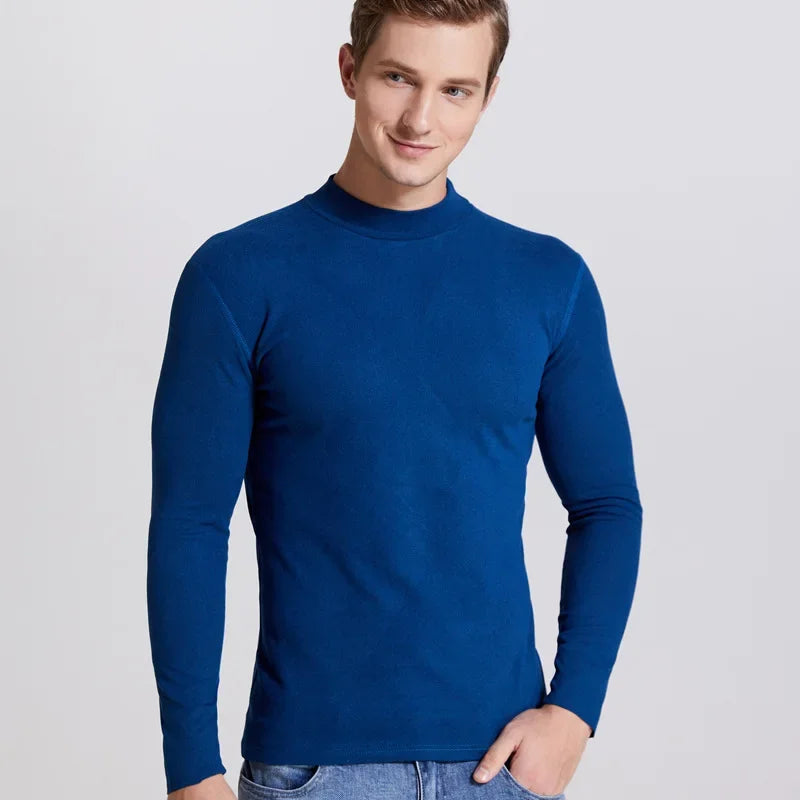 Winter Warm Half High Collar Fashion Thermal Underwear Men Mock Neck Basic Plain T-shirt Blouse Pullover Long Sleeve Top Fashion