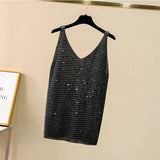 Large Plus Size L-4XL Women High Elastic Knitted Vest Tops Summer Sequin Sweater Sexy Tanks & Camis Female Fashion Big Clothing