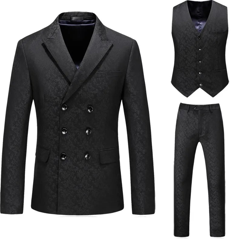 Men's Stripe Suit High Quality Gentleman Double Breasted Blazer 3 Pcs Set Slim Fit Wedding Male Blazer Jacket Coat Pants Vest