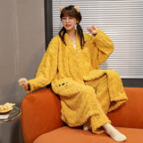 2PCS Hooded Sleepwear Thicken Warm Plush Flannel Robe Set Winter Pajamas for Couples Soft Pajama Man Cartoon Sleeping Bathrobe