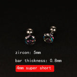 2PCS 4mm Short Ear Studs Earring Outside Upper Helix Earrings Titanium Steel CZ Crystal 3mm 4mm 5mm Mix Colors 0.8mm 20G Screw