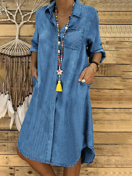 2023 Fashion Denim Women's Long Dress Elegant Fashion Retro Style Plus Size Single Breasted Long Sleeve Dress Black Dress