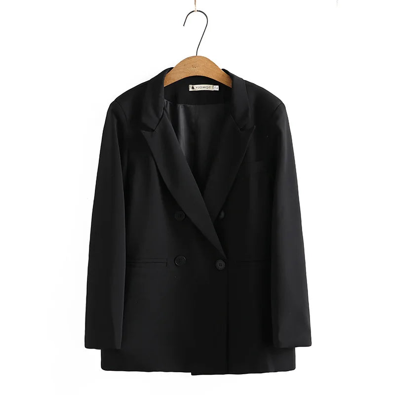 4xl Plus Size Blazer Women Clothing LOOSE Tailored Collar Long Suit Jacket Casual Fashion Black Double Breasted Outwear Autumn